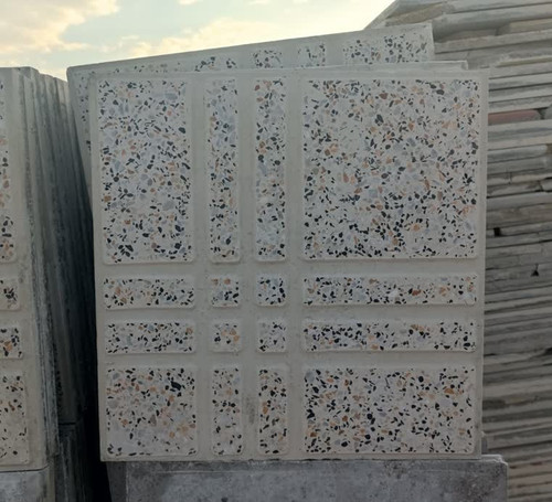 موزاییک پرسی طرح مربع مستطیل (سنگ های قرمز، مشکی و سفید) با سیمان سفید سایز 40×40 تولید دستی کد 1046